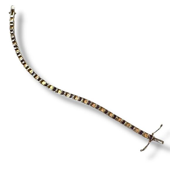 Vintage Sterling Tennis Bracelet Amethyst Purple Stones with Gold Bond 7.5” - Picture 2 of 5